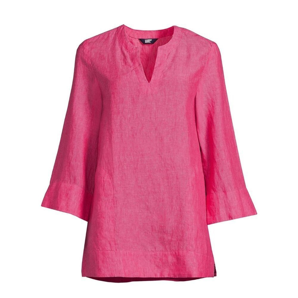 LANDS’ END Linen Tunic Women’s Size Small Hot Pink Split Neck Pockets NWT Top - Picture 14 of 14